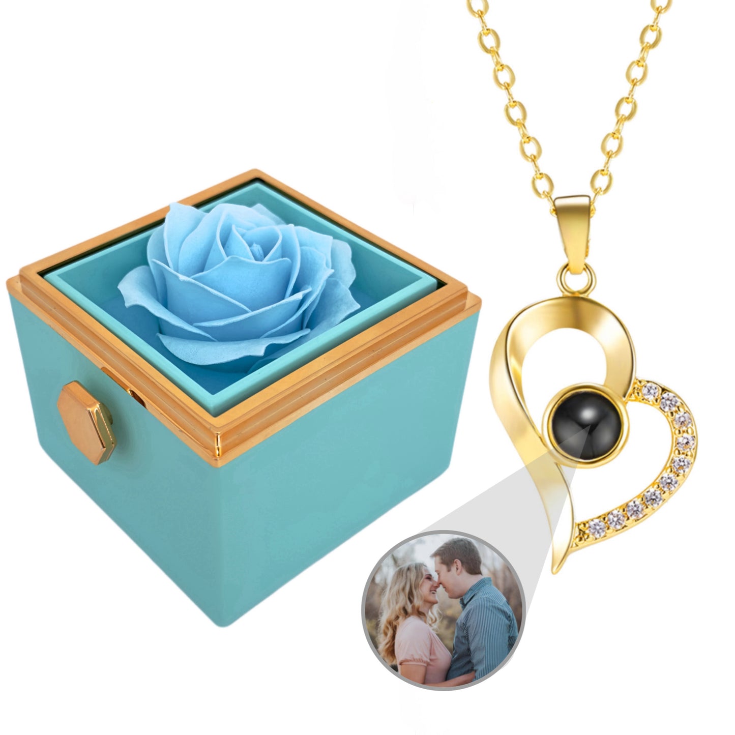 HORUS COFANETTO ROSA™ | Collana Cuore Zirconato con Microfoto - Rosso / Oro 18K