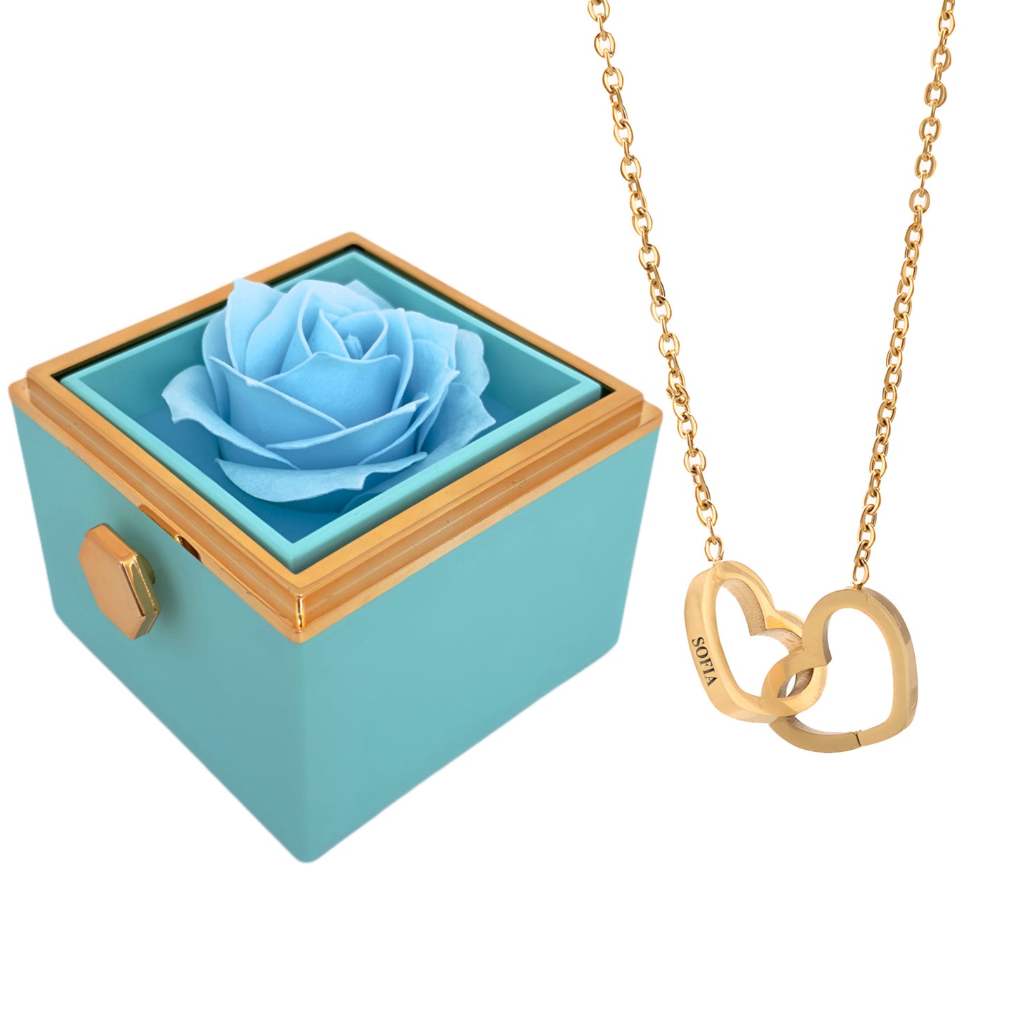 HORUS COFANETTO ROSA™ | Collana doppio cuore - Azzurra / Oro 18K
