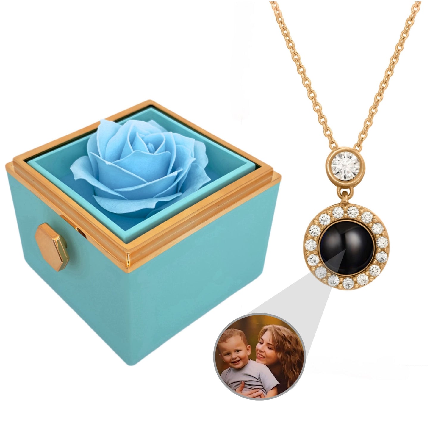 HORUS COFANETTO ROSA™ | Collana occhio zirconato con Microfoto - Rosso / Oro 18K