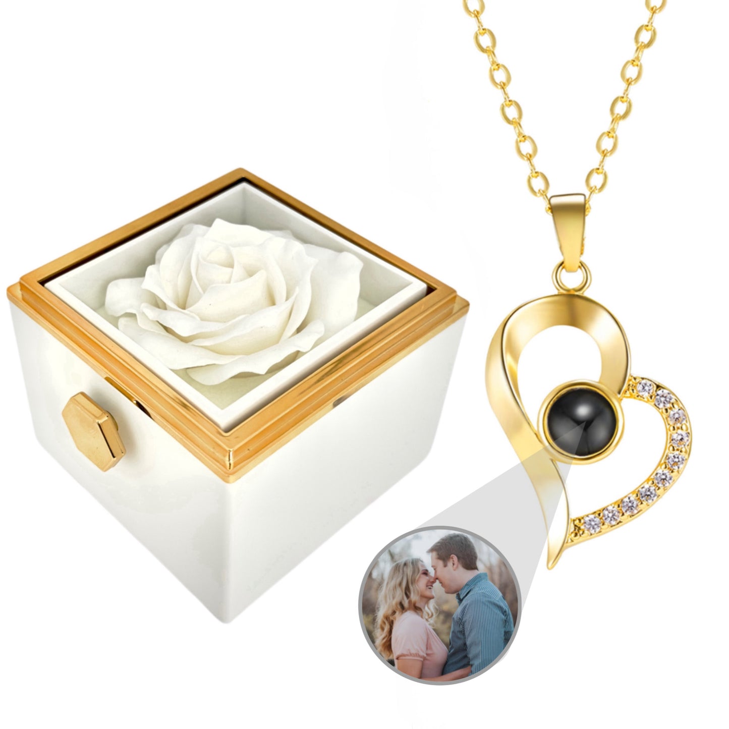 HORUS COFANETTO ROSA™ | Collana Cuore Zirconato con Microfoto - Rosso / Oro 18K