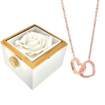 HORUS COFANETTO ROSA™ | Collana doppio cuore - Bianco / Oro Rosa 18K