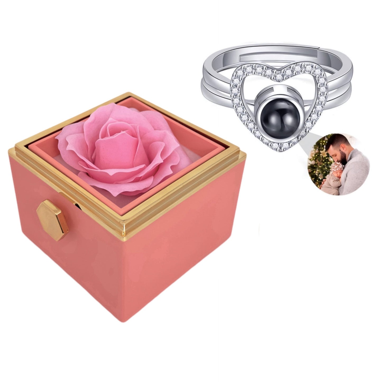 HORUS COFANETTO ROSA™ | Anello cuore zirconato con Microfoto - Rosa / Argento 925