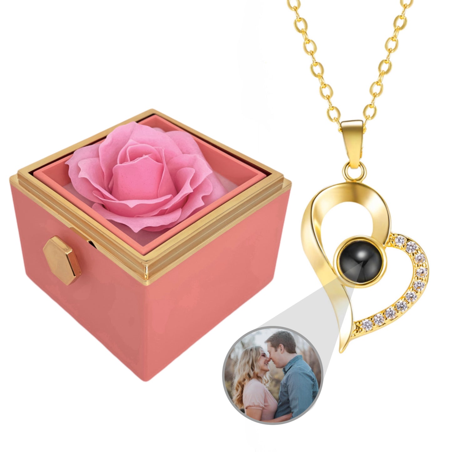 HORUS COFANETTO ROSA™ | Collana Cuore Zirconato con Microfoto - Rosso / Oro 18K