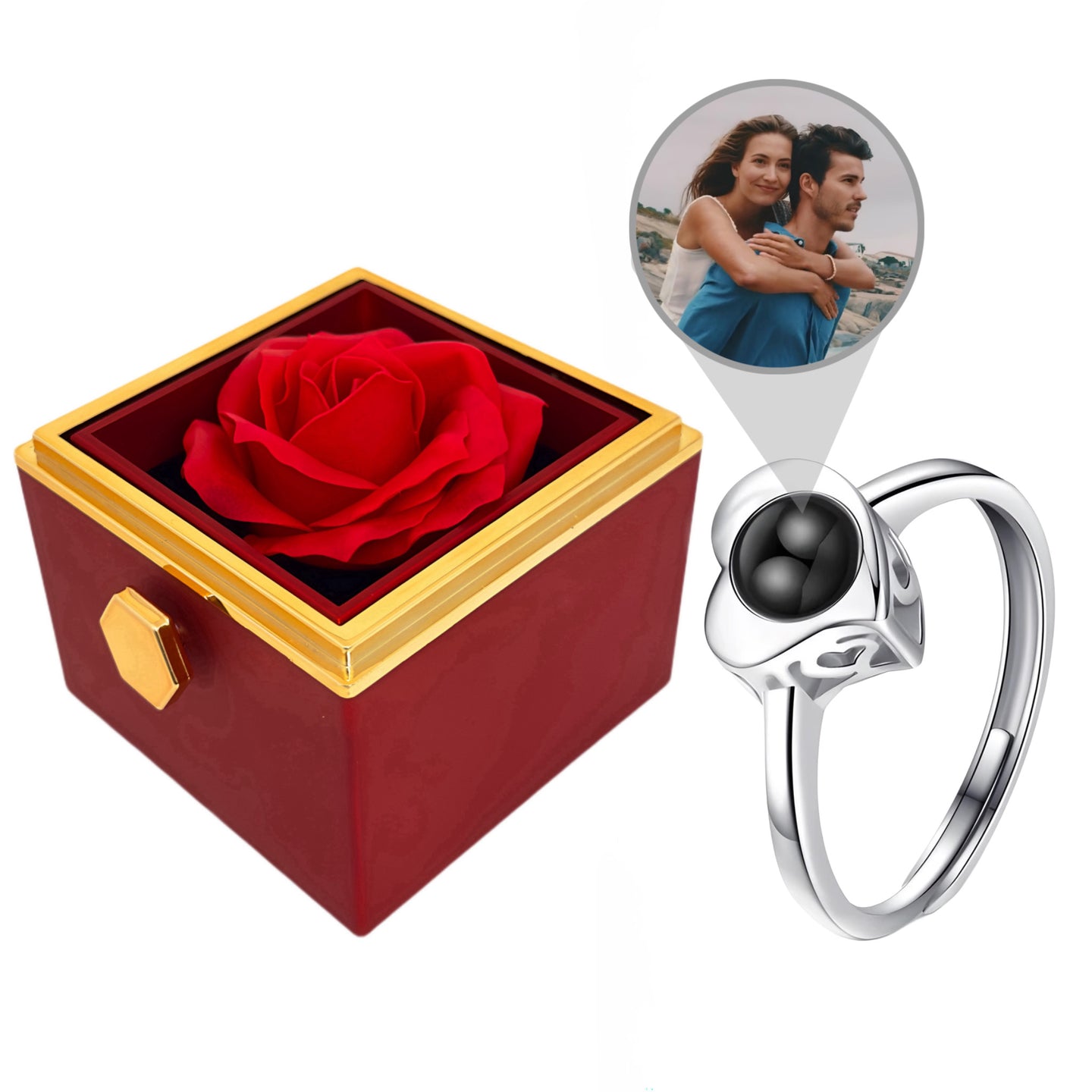 HORUS COFANETTO ROSA™ | Anello "Cuore Riflesso" con Microfoto - Rosso / Argento 925