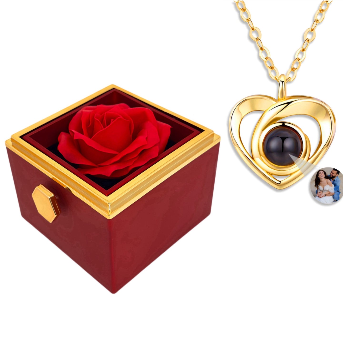 HORUS COFANETTO ROSA™ | Collana Cuore con Microfoto - Rosso / Oro 18K