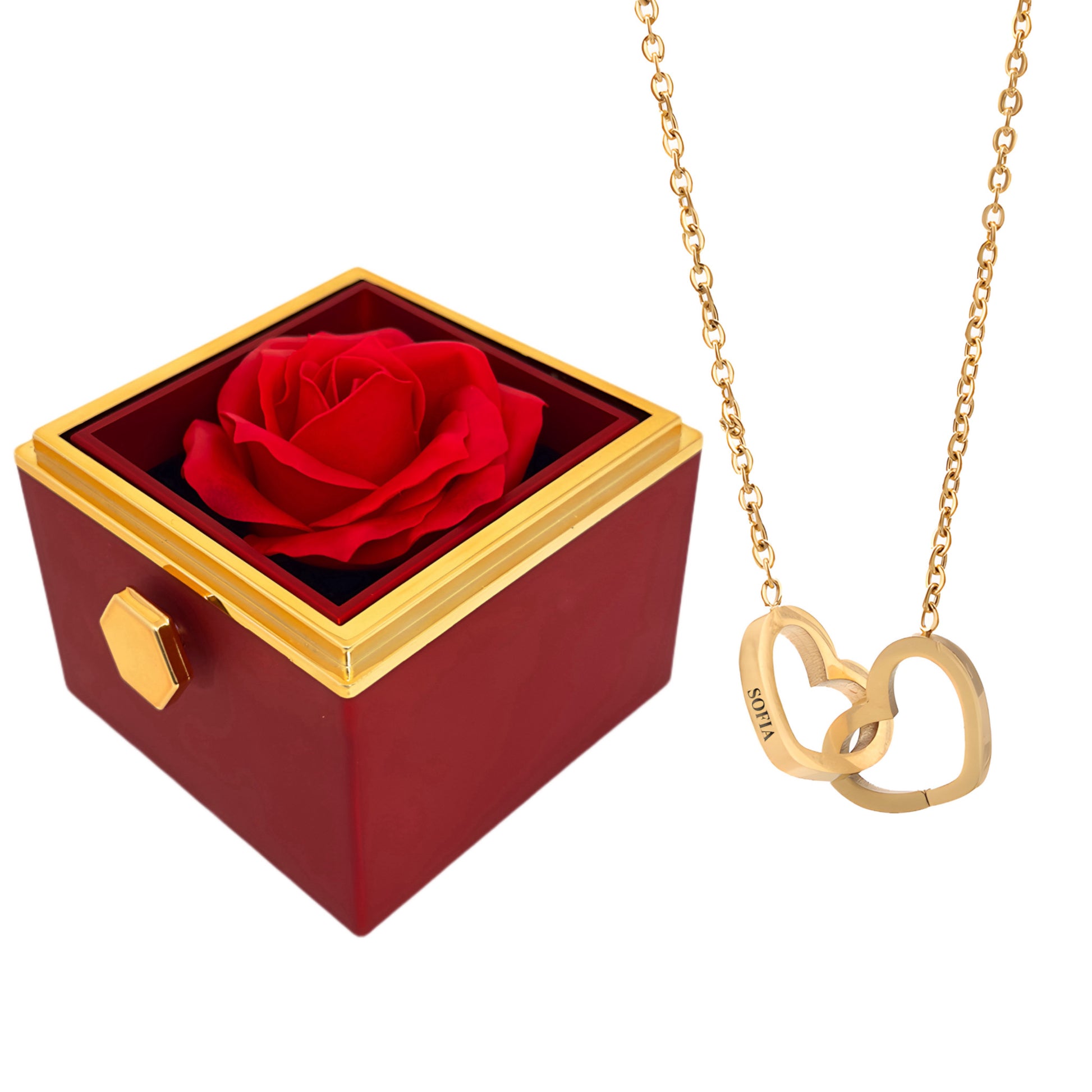 HORUS COFANETTO ROSA™ | Collana doppio cuore - Rosso / Oro 18K / NO