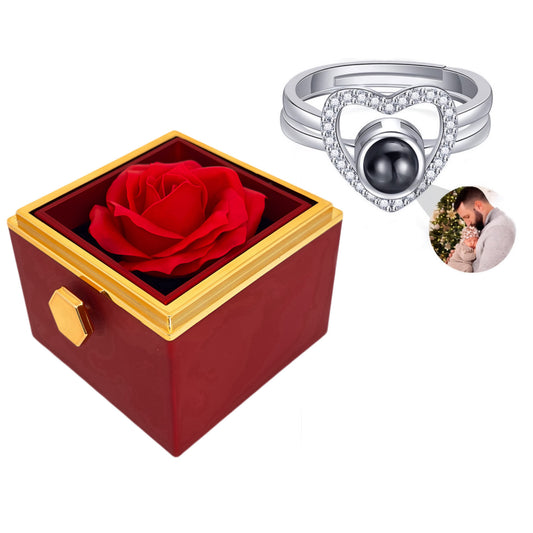 HORUS COFANETTO ROSA™ | Anello cuore zirconato con Microfoto - Rosso / Argento 925